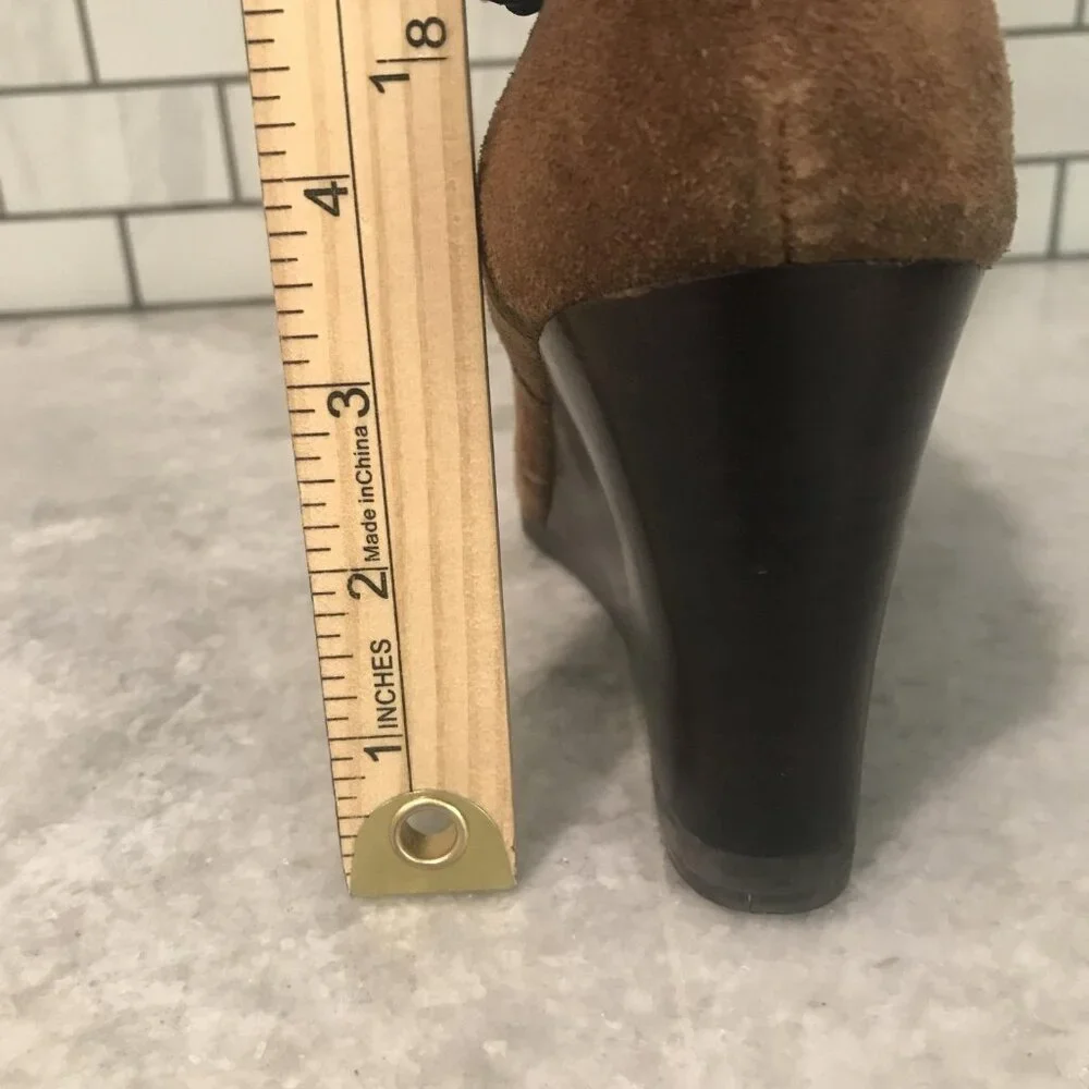 Franco Sarto Boots Womens Size 9 Brown Suede Warrick Wedge Ankle Booties Buckle - Picture 6 of 11